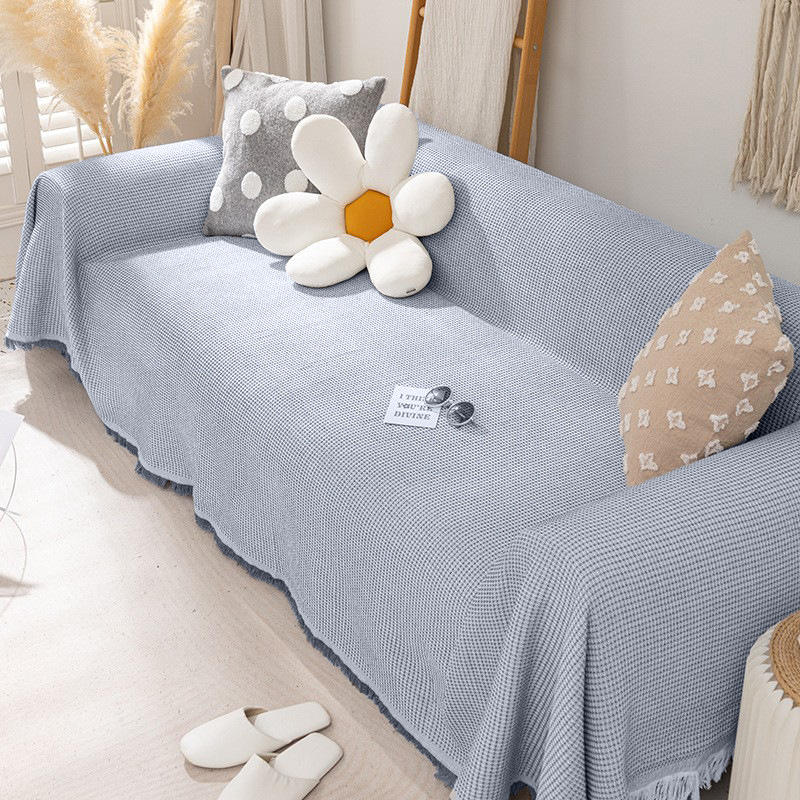 ผ้าเช็ดตัวโซฟาลายวาฟเฟิล - สีน้ำเงินและสีขาว