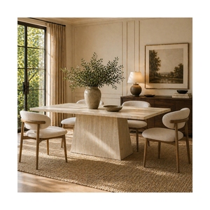 French Cave Stone Slab <b>Dining</b> <b>Table</b> Modern Minimalist Mid-Century Style Rectangular Home Travertine - Product Image 4