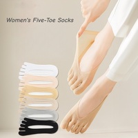 Chaussettes invisibles pour femmes, fines, respirantes, en maille, antidérapantes, à cinq doigts, pour chaussures plates