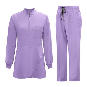 Ensembles d'uniformes médicaux à taille élastique, col zippé, personnalisables, pour infirmières, vente en gros, uniformes d'hôpital à manches longues - Product Image 5