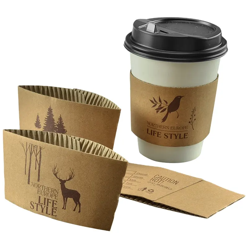 Custom logo print corrugated cardboard take away cup sleeve paper cup holder for coffee paper or plastic cup