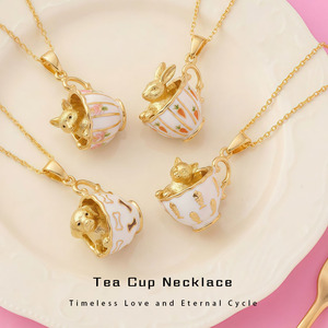 Collar con Colgante de Animal en Latón Chapado en Oro de 18K, Diseño de Conejo/Gato/Perro con Perla de Imitación, para <span class=keywords><strong>Mujer</strong></span>, Unisex, Boda/Compromiso - Product Image 1