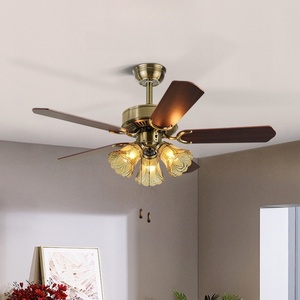 Lámpara de ventilador de techo Retro hoja de madera vidrio eléctrico <span class=keywords><strong>RC</strong></span> <span class=keywords><strong>Control</strong></span> candelabro sala de estar restaurante de hierro americano Luz de ventilador Invisible - Product Image 3