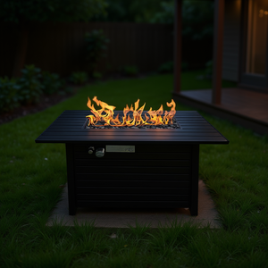 Table brasero rectangulaire en acier 25 H x 42 L, au propane, pour extérieur, décoration de jardin, style moderne, avec couvercle noir - Product Image 2