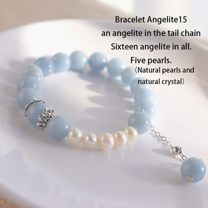 Bracelet en perles d'angélite bleu clair avec breloque fleur en <span class=keywords><strong>perle</strong></span> et argent, chaîne ajustable, bijoux de mode - Product Image 2