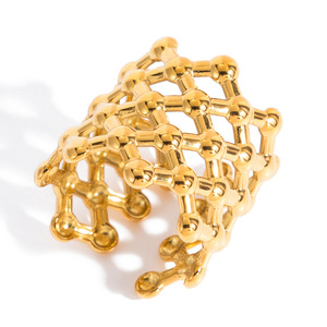 Bague en maille géométrique en acier inoxydable 18K, bijoux pour femmes, cadeau, design en forme de U - Product Image 5
