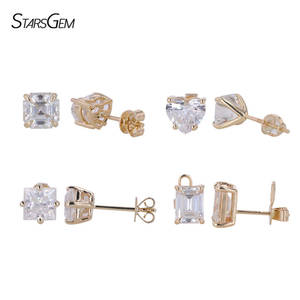 Starsgem yeni 0k sarı altın Def Vs sentetik elmas 4 Prong tarzı pençe ayarı küpe Lab yetiştirilen elmas top küpeler - Product Image 1