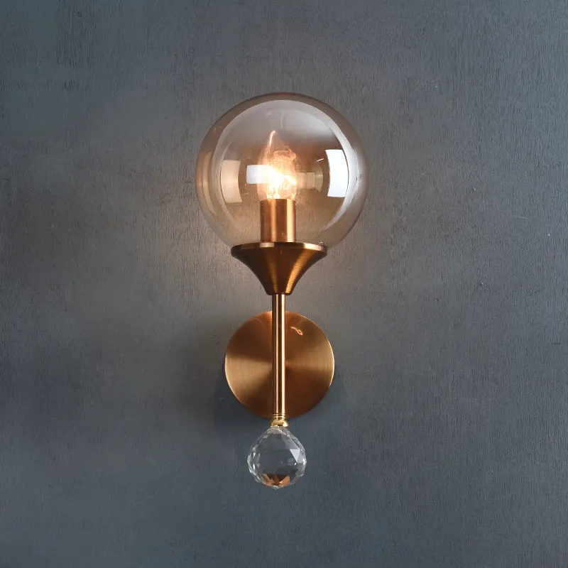 Modern hotel restaurant antique brass wall sconces for interior double lights glass ball fancy lights for home wall