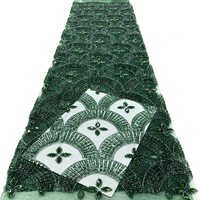 Tissu de dentelle non tissé pour l'industrie lourde, broderie de perles, broderie de paillettes, motif fleur éventail dorée, strass thermocollants, maille, pour robe de mariée