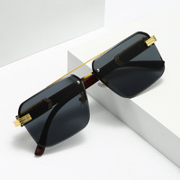 Lunettes de soleil carrées demi-cerclées pour femmes, bords taillés en diamant, motif marbré, branches effet bois, protection solaire UV400 transfrontalière