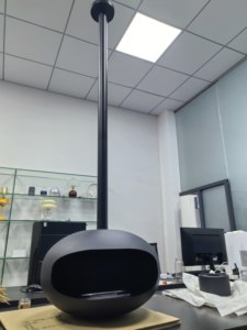 Cheminée suspendue moderne à l'éthanol pour intérieur, décorative, à feu réel, finition chromée noire et blanche, pour salon - Product Image 1