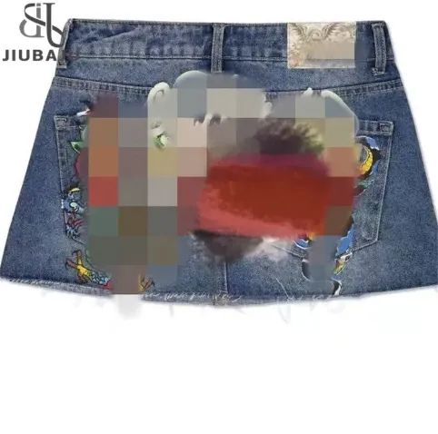 2024 nuevo diseño Retro estampado Y2K mujeres Denim Mini falda Casual Streetwear A Line Jean faldas