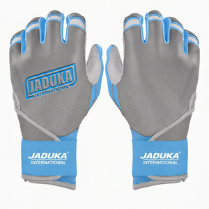 Guantes de bateo de la serie Lan Hap Signature, acolchados con cuero PU, con puño largo, color gris y azul cielo, cierre de gancho y bucle, unisex, para adultos, para entrenamiento. - Product Image 1