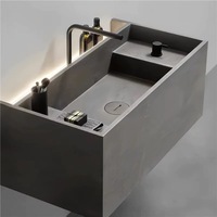 Comptoirs en pierre frittée de marbre gris béton moderne, surface solide, meuble-lavabo intégré, LED, résistant à l'eau
