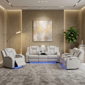 Conjunto de Sofás Reclinables Modulares de Cuero Ecológico Moderno y de Lujo con Ajuste Eléctrico de 6 Posiciones y Carga Inalámbrica - Product Image 5