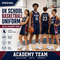 Uniforme de Baloncesto Escolar del Reino Unido, Jersey y Pantalones Cortos Personalizados con Nombre y Número, Tallas Mixtas para Universidades, Clubes, Academias y Pedidos de Equipos