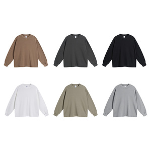 Nouveau produit Printemps 2026 – T-<span class=keywords><strong>shirt</strong></span> décontracté à <span class=keywords><strong>manches</strong></span> <span class=keywords><strong>longues</strong></span> pour homme, style streetwear américain, coupe ample, respirant, 330g, en tissu gaufré uni - Product Image 2