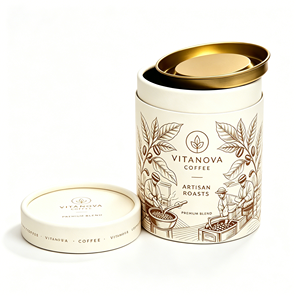 Emballage personnalisé en tube de papier pour café avec couvercle métallique, boîte ronde de qualité supérieure pour grains de café et café moulu, logo personnalisé imprimé - Product Image 1
