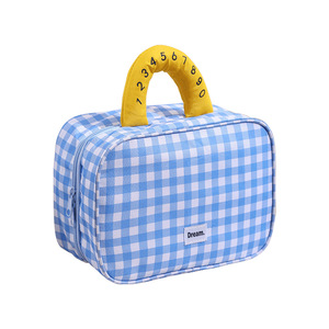 Dream <b>Travel</b> Bag Large Capacity Blue Checkered Pattern Soft Handle Cosmetic Storage <b>Case</b> for Women Fashion <b>Makeup</b> Organizer - Product Image 4