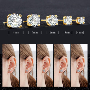 Moissanite <b>Stud</b> <b>Earrings</b> 4mm 5mm 6mm 7mm 8mm Claw Setting White Gold Gold Everyday Wear Korean Style Fashion Jewelry - Product Image 3