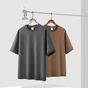 Camiseta de algodón grueso para hombre, manga corta, color liso, camiseta de verano con hombros caídos, camiseta básica de algodón. - Product Image 1