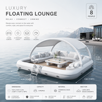 Canapé flottant gonflable de luxe pour 8 personnes, plateforme aquatique en PVC avec auvent pour les fêtes en bord de mer