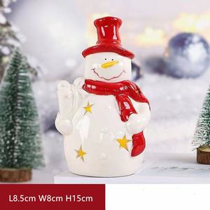 Sculpture en céramique de Noël, bonhomme de neige, Père Noël, renne, gnome, arbre avec lumière LED, figurine creuse, décoration lumineuse pour la maison - Product Image 2