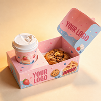 Boîte à biscuits écologique personnalisée avec logo, de qualité alimentaire, biodégradable, rectangulaire, pliable, pour emporter des gâteaux et des friandises, avec porte-gobelet.