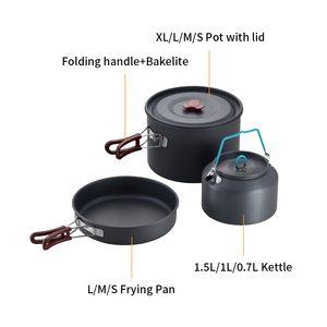 Ensemble de cuisine de camping portable léger en aluminium anodisé dur de haute qualité, 6 pièces, avec poêles - Product Image 2