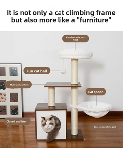 Arbre à chat multifonctionnel de luxe en bois massif avec lit spécial pour chat et <span class=keywords><strong>griffoir</strong></span> intégré - Product Image 2