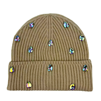 Bonnet de luxe orné de strass en cristal, bonnet d'hiver en acrylique doux à côtes verticales pour le shopping, les soirées et l'usage quotidien