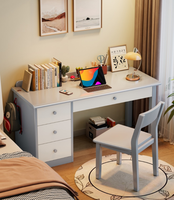 Bureau d'étude double en bois massif avec étagère et tiroirs, table d'ordinateur longue pour bureau à domicile – Vente en gros