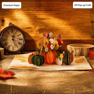 Thanksgiving Pumpkin Floral 3D Pop Up Greeting Card Holiday Handmade <b>Paper</b> Card for Family Friends - Product Image 2