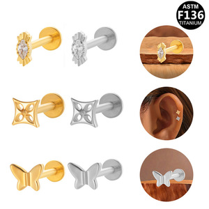 Boucles d'oreilles en titane en forme de papillon F136 ASTM, couleur or et argent, pour piercing d'oreille, bijoux cadeau - Product Image 1