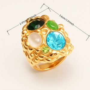 <span class=keywords><strong>Anillo</strong></span> de Lujo con Domo de Cristal Multicolor, Chapado en <span class=keywords><strong>Oro</strong></span> de <span class=keywords><strong>24K</strong></span>, Joyería Audaz, Anillos de Acero Inoxidable 316L para Mujer, Venta al Por Mayor - Product Image 5
