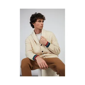 Cardigan intrecciato bianco da uomo in maglione di cashmere lavorato a maglia più venduto - Product Image 1