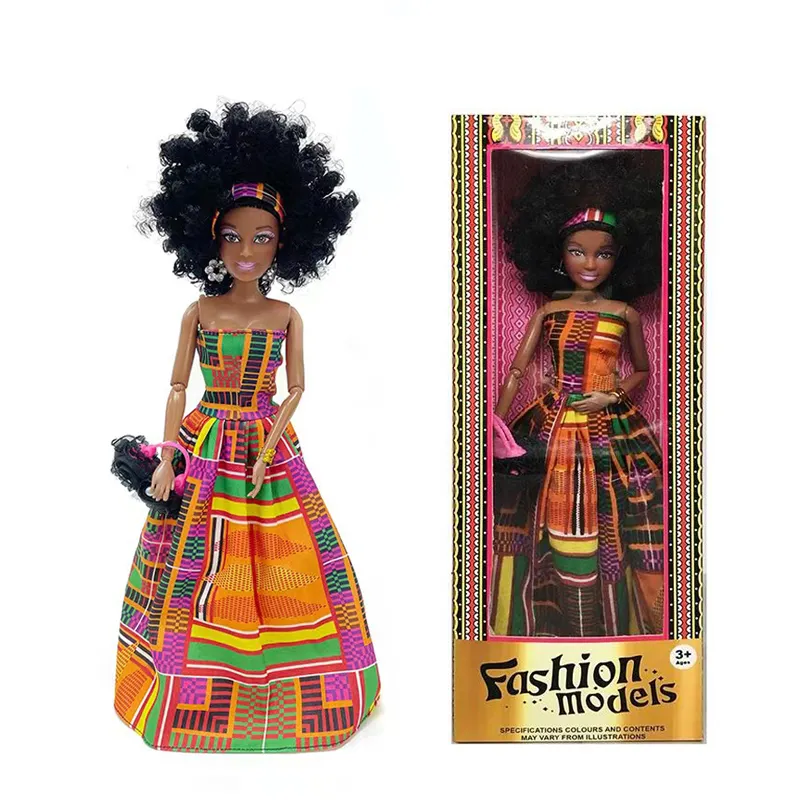 Hot Sell Moda 12.5 Inch Black Skin Doll 4 Style Mix Africano Cabelo Boneca Para Crianças Meninas