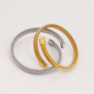 High End Waterproof Chunky Elastic Snake Bone Chain Open Bangle Hip Hop Tarnish Free Gold Plated Stainless Steel <b>Cuff</b> <b>Bracelet</b> - Product Image 4