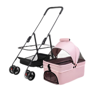 Poussette pliable bleue pour animaux de compagnie avec 4 roues, panier de transport respirant en maille pour chien, chariot de voyage portable pour usage extérieur - Product Image 2