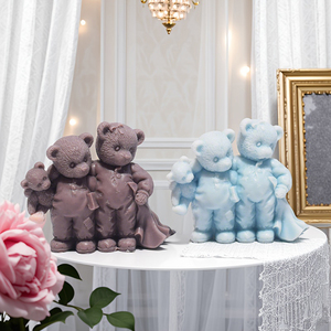 Moule en <span class=keywords><strong>silicone</strong></span> Famille d'ours style simple, design 3D chaleureux pour bougies parfumées faites à la main, résine, plâtre, décoration intérieure et artisanat - Product Image 3
