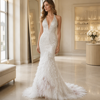 Tissu en dentelle à volants en plumes blanches, bordure lourde de sequins argentés et perles, tulle moelleux, tissu pour robe de mariée nigériane - Grande Vente