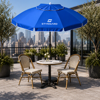 Parasol de marché bleu personnalisé avec logo imprimé, pour extérieur, jardin, plage, publicité, avec base et baleines métalliques