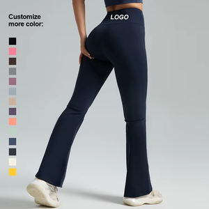 High Waist Full Length <b>Flared</b> Yoga <b>Leggings</b> Solid Color Four Way Stretch Sweat Wicking Jogging Sports Pants - Product Image 4
