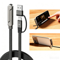 Kabel Pengisi Daya Cepat 240W 2-in-1 USB-C dengan Stand Ponsel, Dapat Dilipat, Stand yang Dapat Disesuaikan, Konduktor Tembaga Berlapis Kain, Desain Tahan Lama untuk