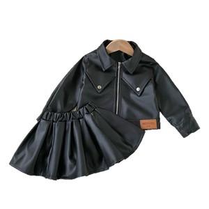 <span class=keywords><strong>Completo</strong></span> Autunnale in Pelle PU per Bambine, Giacca Stile Biker alla Moda Coreana, Cappotto in Pelle per Bambini con Gonna Plissettata - Product Image 5