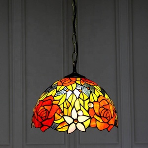 LongHuiJing Tiffany Style Multi-<b>light</b> or Single <b>Light</b> <b>Rose</b> Stained Glass Chandelier, 12" Handmade Shade - Product Image 3
