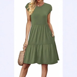 Vestido de Hada para Mujer, Verano, Color Sólido, Corte Holgado, Casual, Midi, Estilo Europeo y Americano, Tallas S M L XL XXL - Product Image 1