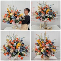 Centro de Mesa Decorativo de Flores Artificiales de 80 cm, Bola de Flores Blancas Grandes, Hechas a Mano, Realistas, de Seda, con Rosas, Orquídeas y Flores de Baby Breath