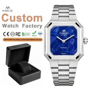 Servicios Empresariales Personalizados, Reloj Automático Analógico con Esfera de Lapislázuli Natural, Relojes Mecánicos Unisex Cuadrados de Acero Inoxidable - Product Image 1