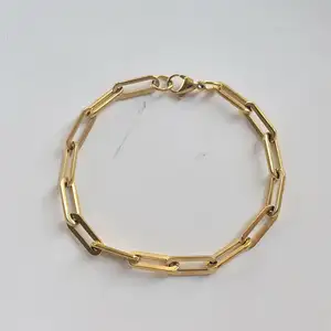 Modische Edelstahl-Herren-Damen-Schmuckzubehör 18k Gold vergoldet Metallkette Armband 4mm Breite Papierklammer-Armband